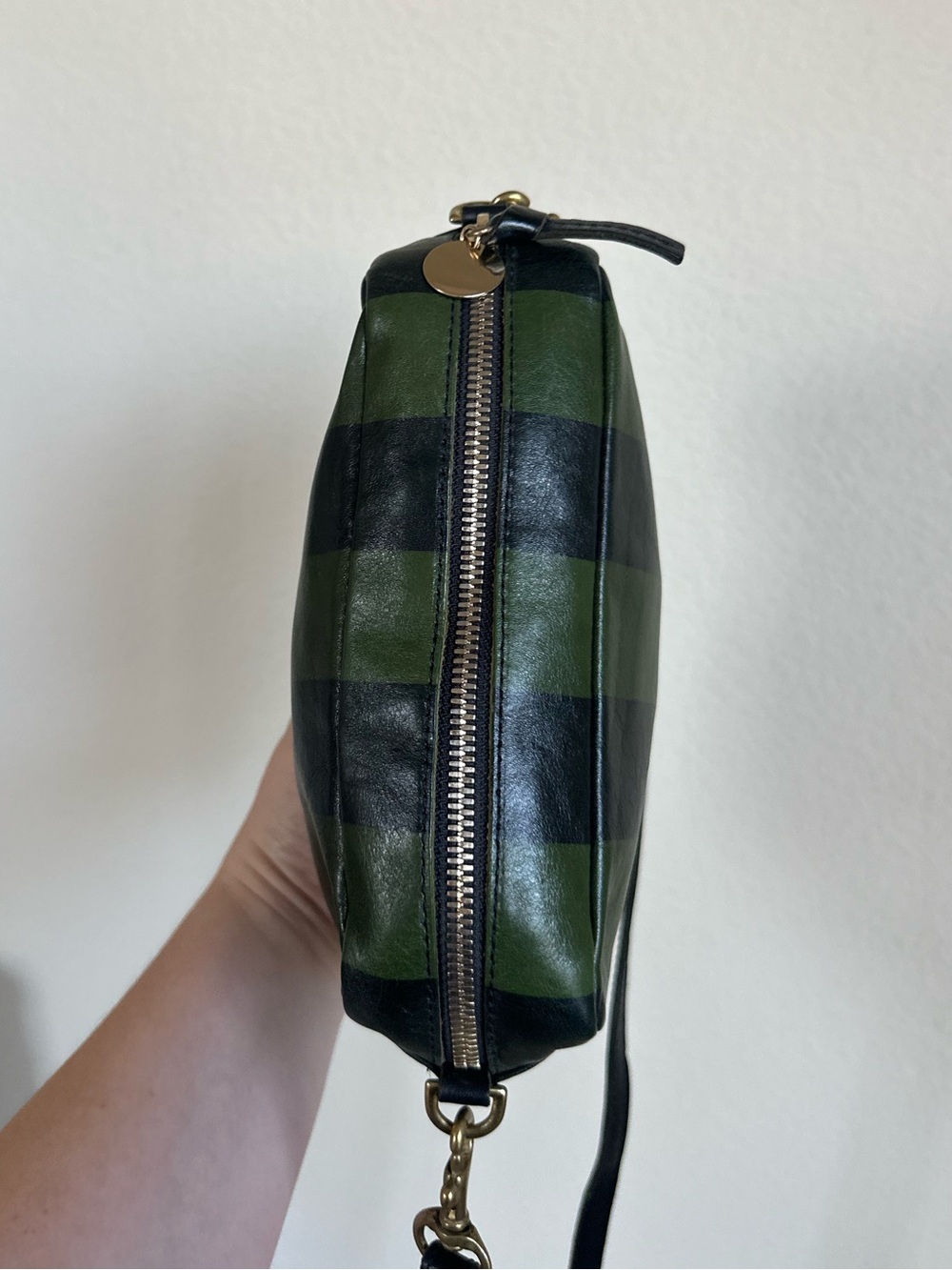 Clare V Striped Leather Crossbody Midi Sac Bag in Black/Fern Stripe - Picture 10 of 16
